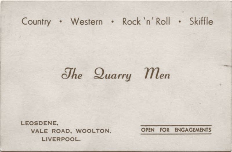 John Lennon's business card from his pre-Beatles band, the Quarry Men.